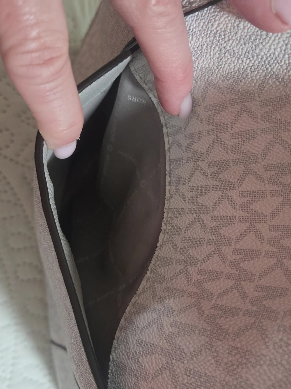 Michael Kors Metallic Taupe Logo Messenger Bag with Gray Strap